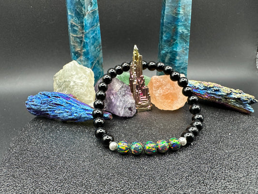 Onyx and Lab-Grown Black Fire Opal Bracelet