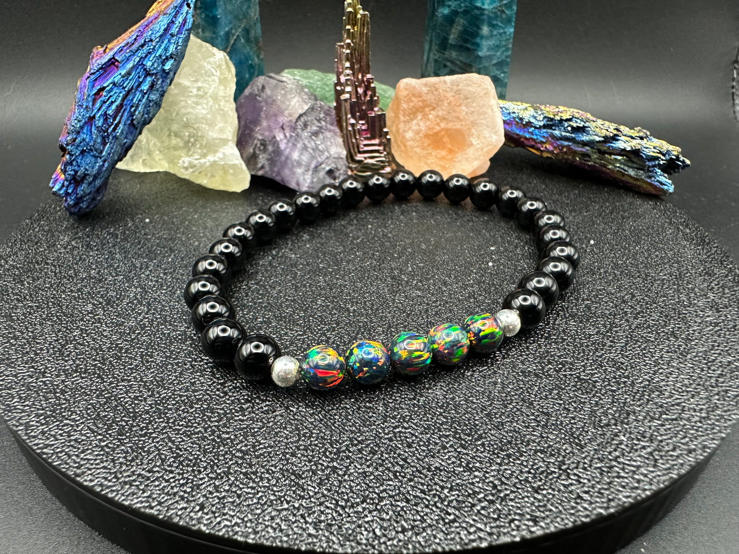 Onyx and Lab-Grown Black Fire Opal Bracelet