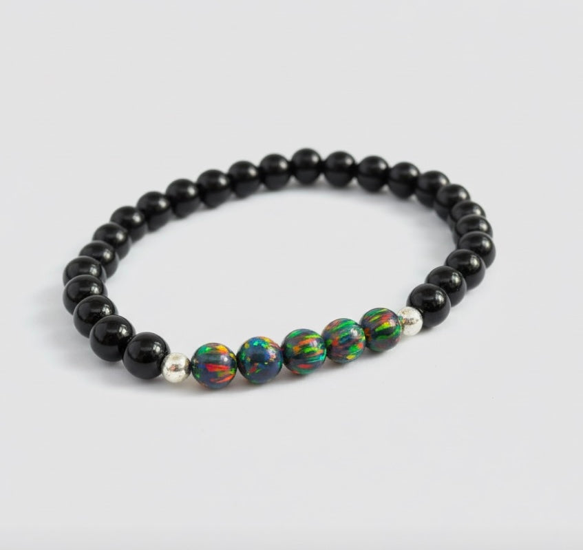 Onyx and Lab-Grown Black Fire Opal Bracelet