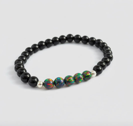 Onyx and Lab-Grown Black Fire Opal Bracelet